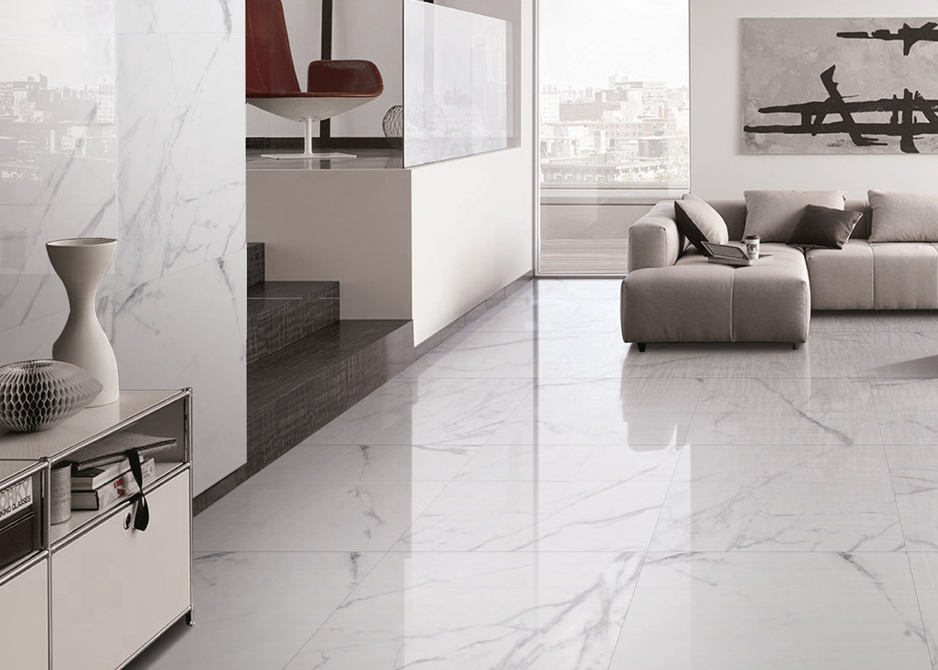 Ngói lát sàn bằng đá cẩm thạch kỹ thuật số Carrara 24x48 Chống mài mòn cho phòng khách